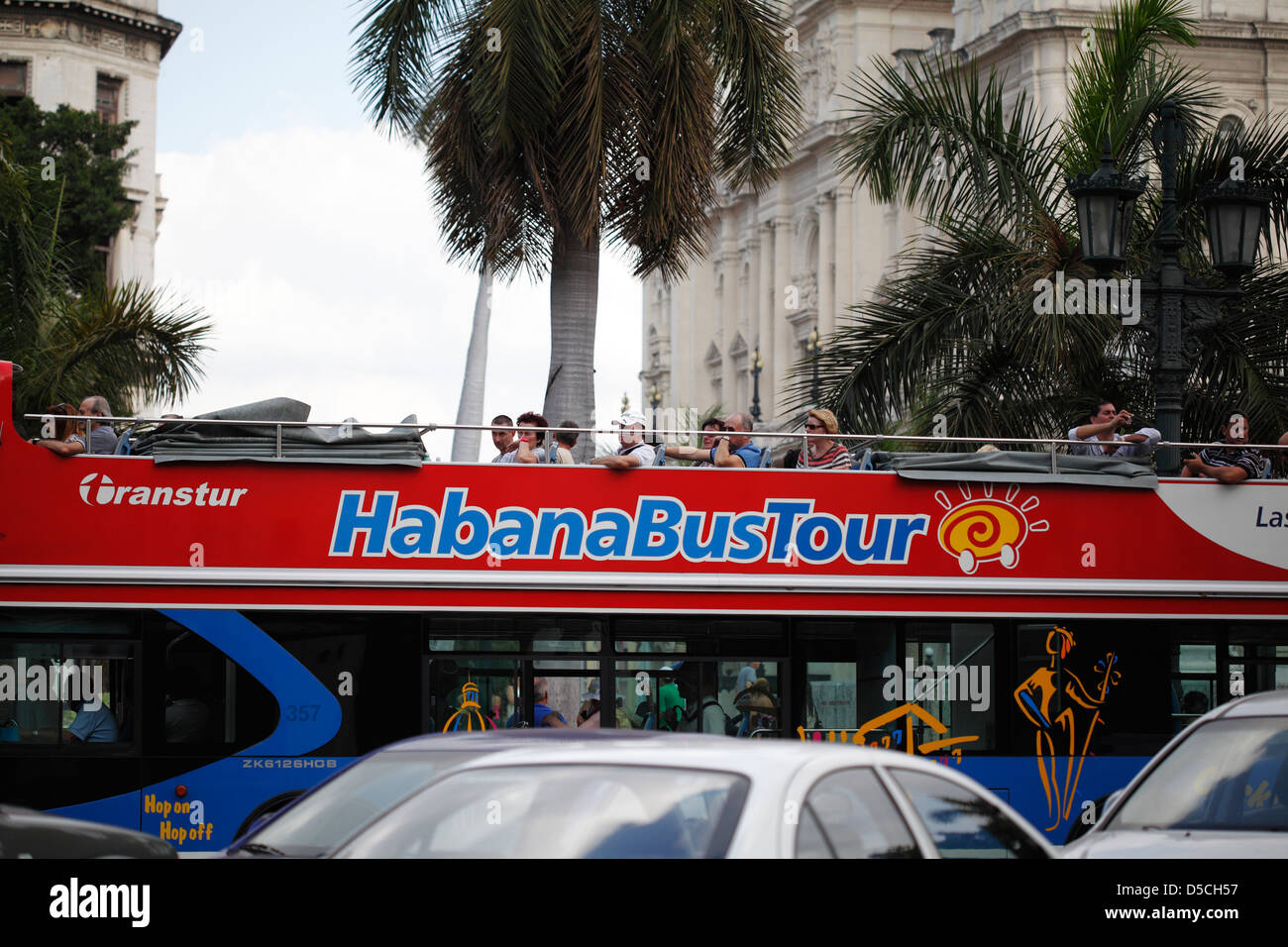 Tourists On The Hop On Hop Off Double Decker Bus Tour Of Havana Cuba Stock Photo