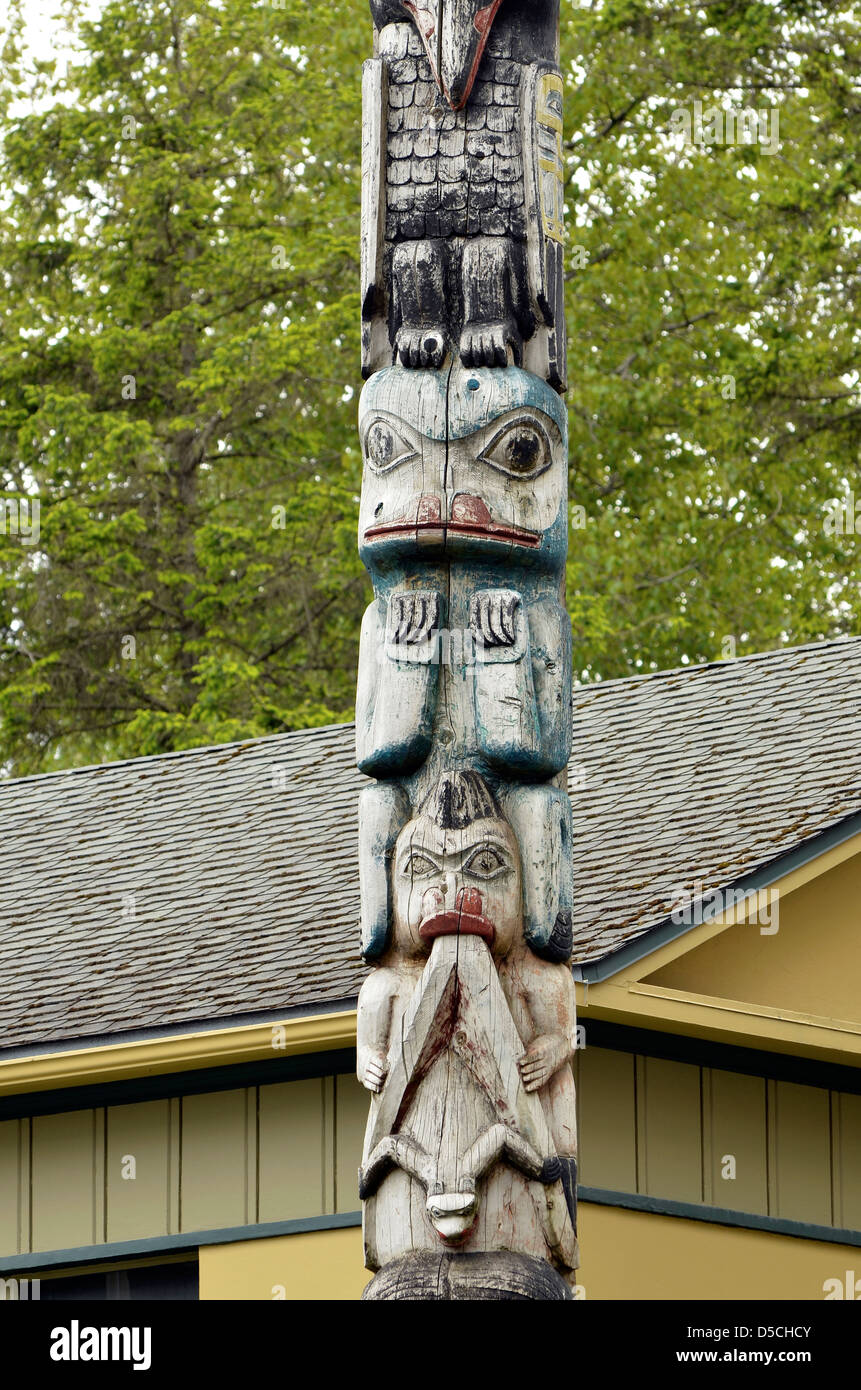 Totem pole in front of the ,Juneau Douglas City Museum in Juneau