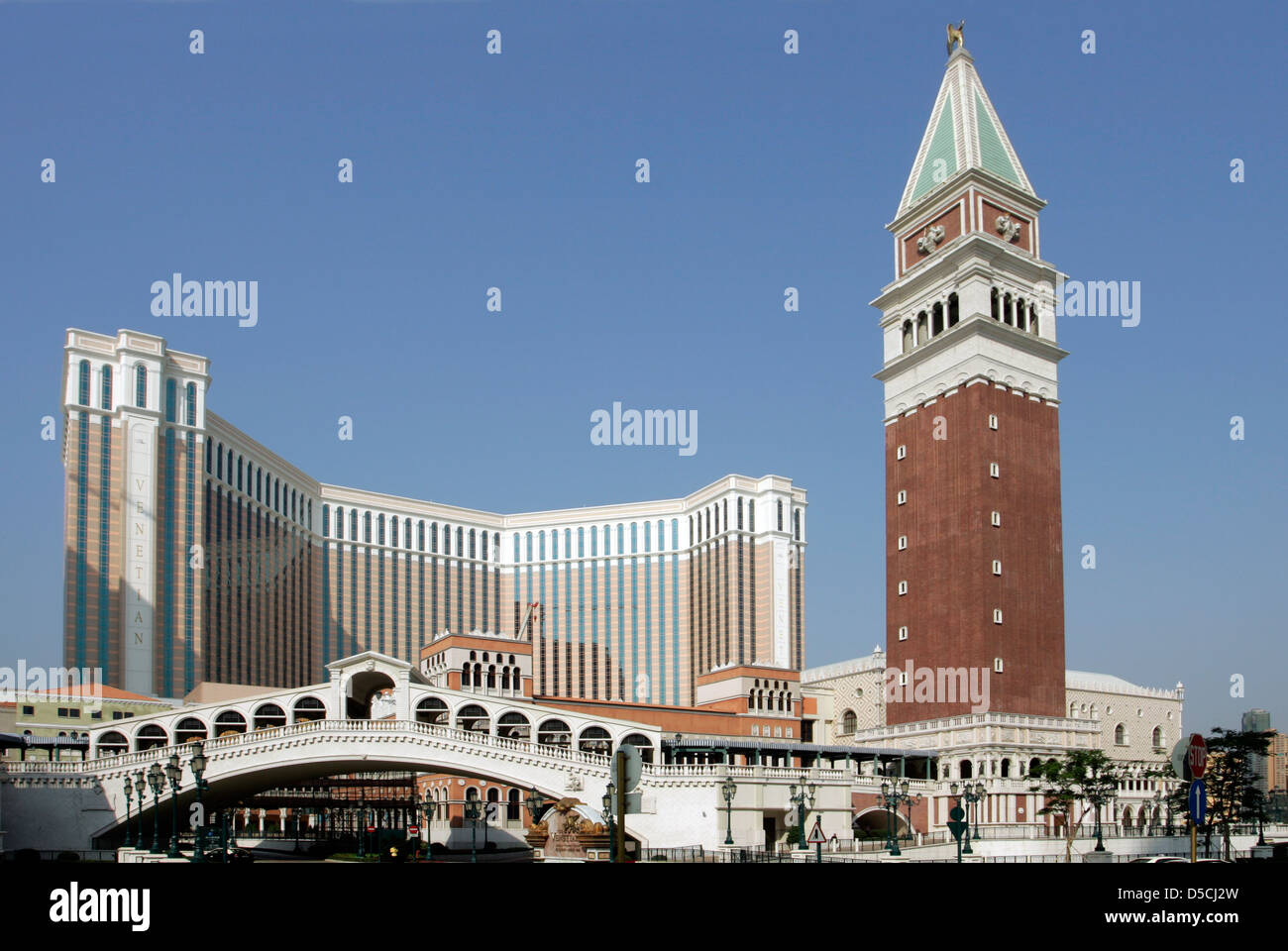 Exterior of The Venetian Hotel and Casino resort in Macau with replica Rialto Bridge Stock Photo