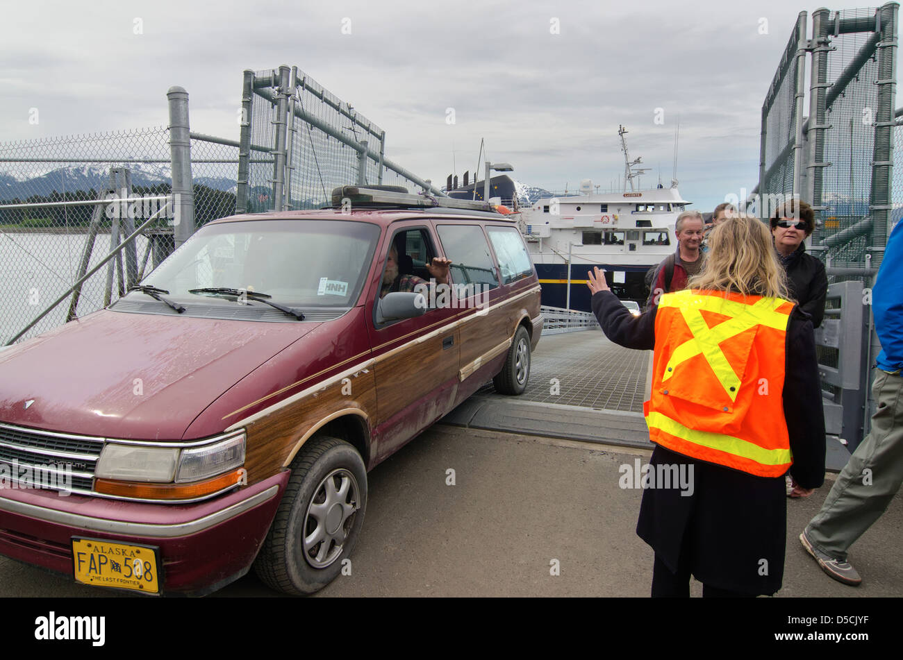 Passengers getting off the ferry in Hoonah, Alaska Stock Photo Alamy