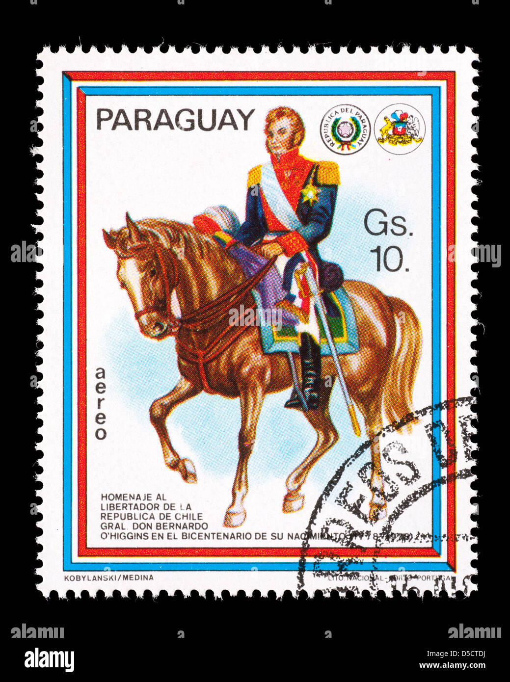 Postage stamp from Paraguay depicting General Bernardo O'Higgins, bicentennial of birth Stock Photo