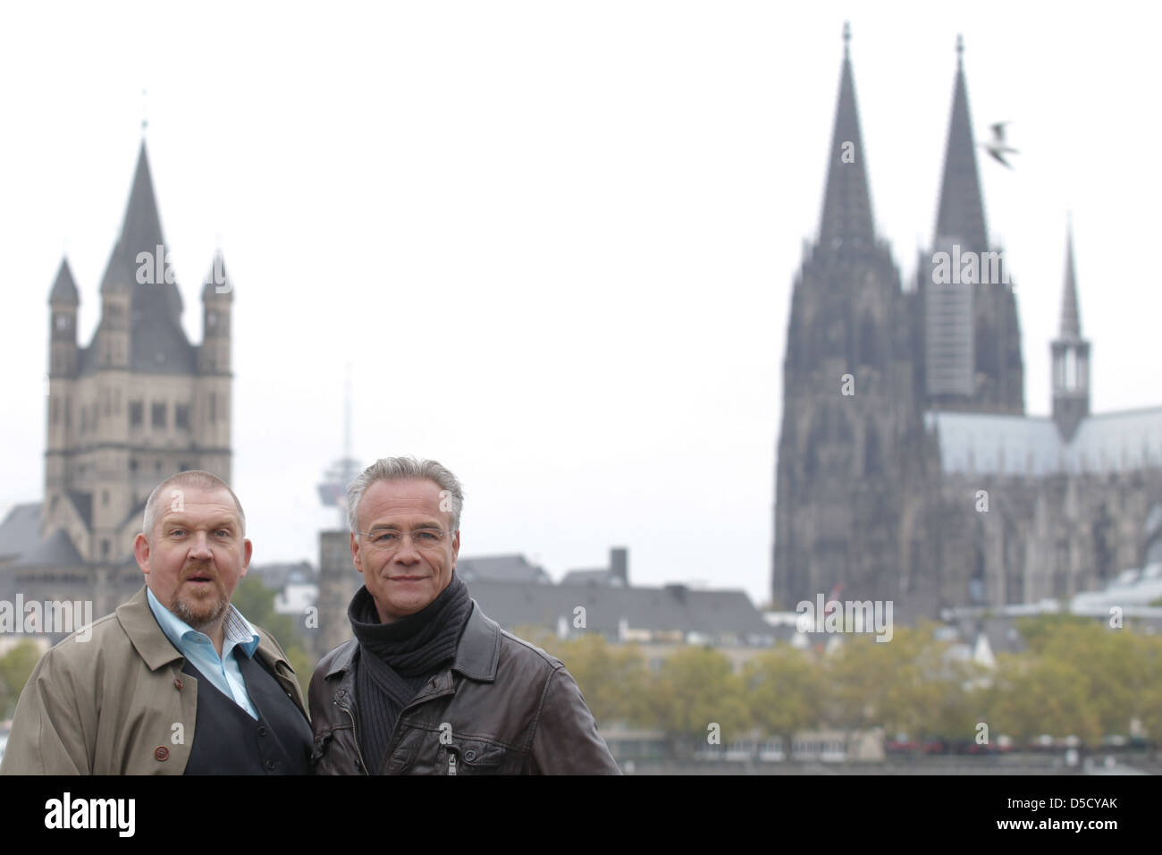 Dietmar Baer,Klaus J Behrendt at a photocall for 'Tatort: Ihr Kinderlein kommet' at Kennedy-Ufer which reunites Cologne and Stock Photo