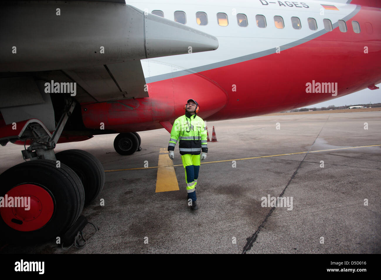 Berlin, Germany, from Tegel airport ground staff in an airplane Stock Photo