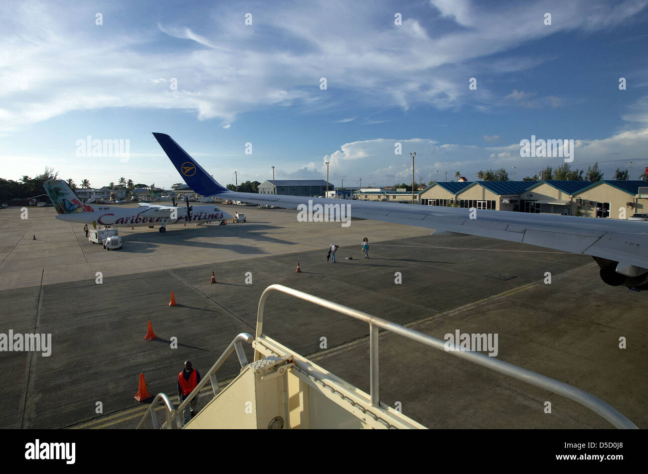 Crown Point, Trinidad and Tobago, view from a gangway on the tarmac of the airport Stock Photo