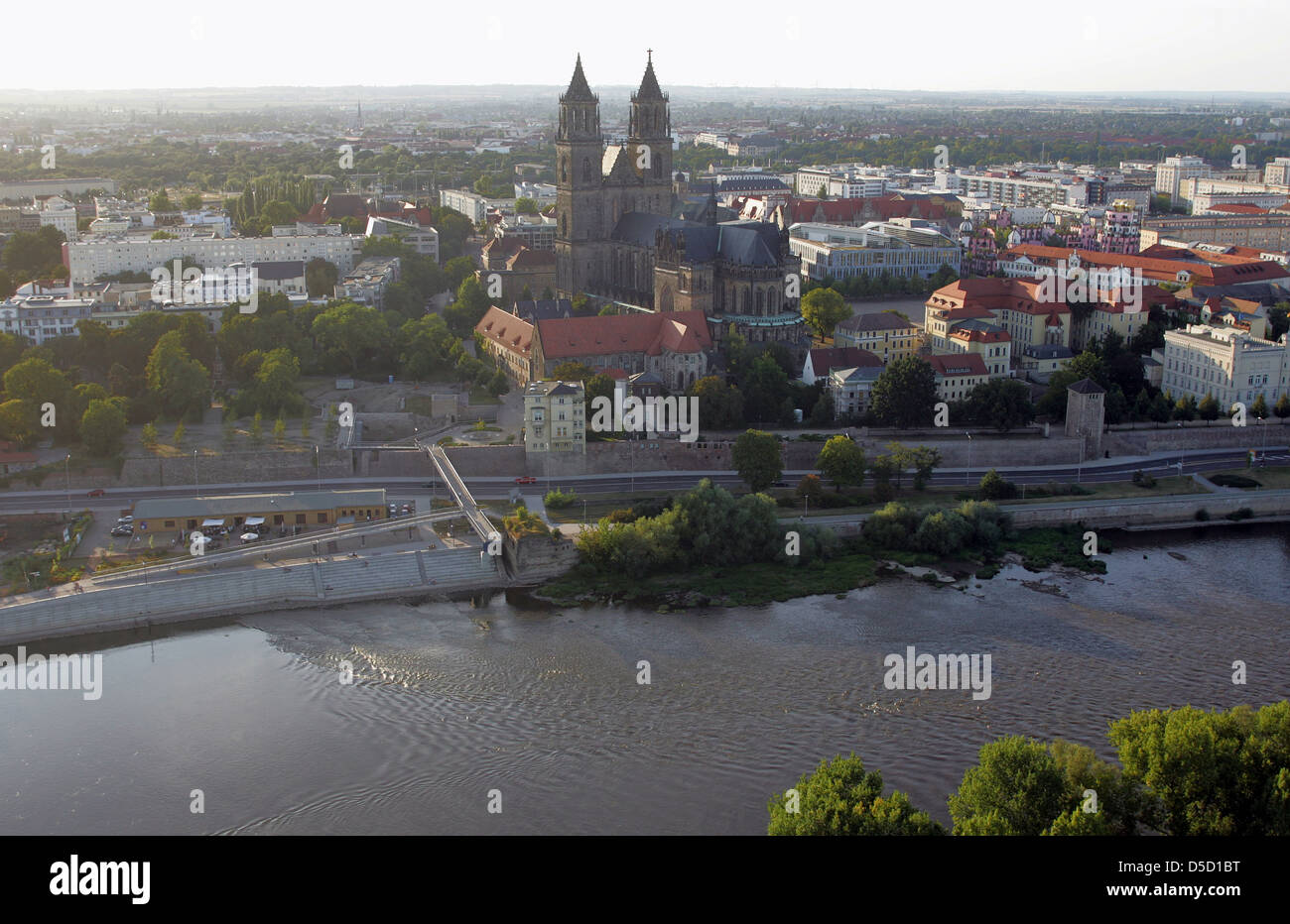 Magdeburg, Germany, aerial photograph with the Cathedral of Magdeburg on the Elbe Stock Photo