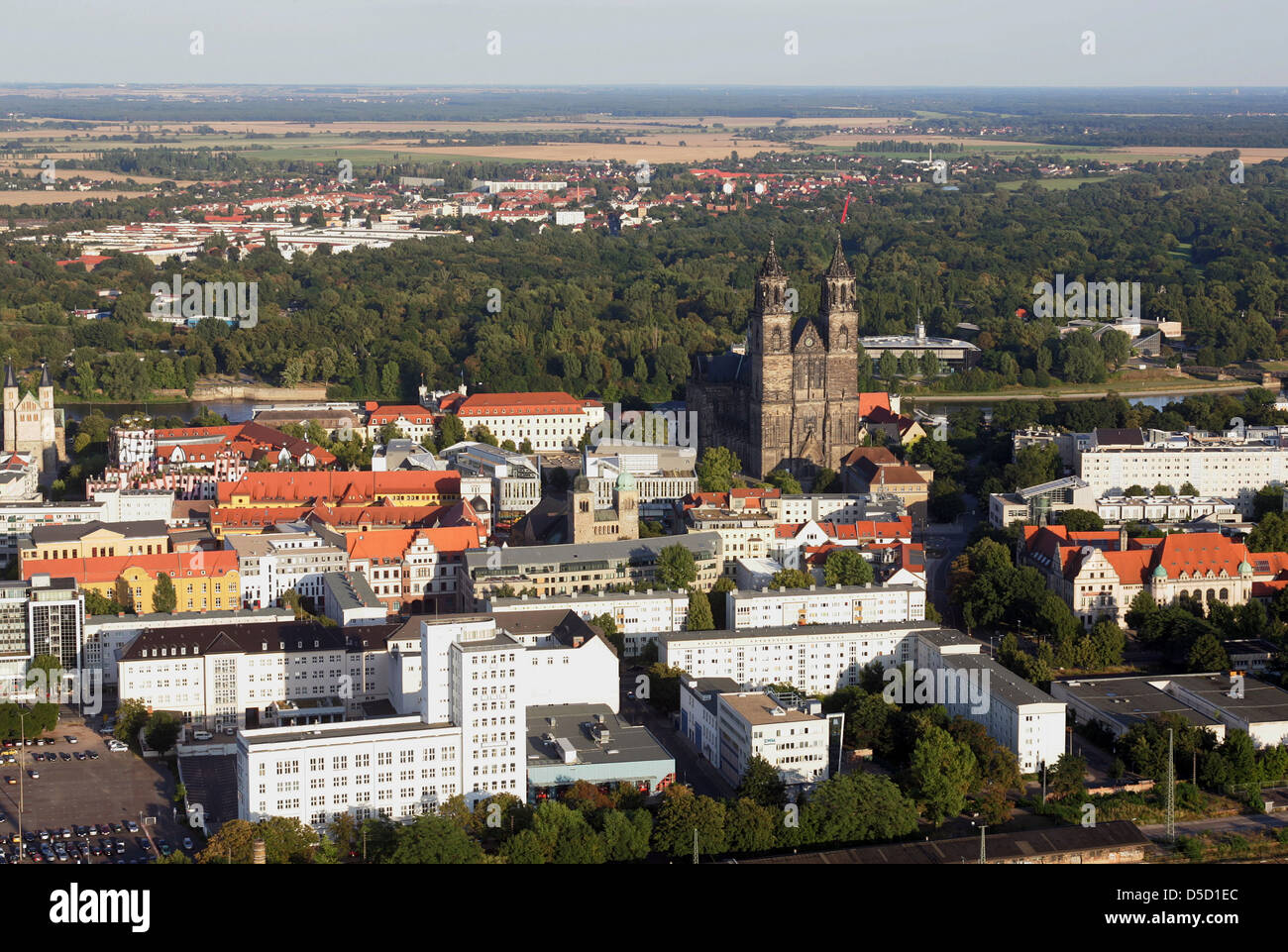 Magdeburg, Germany, aerial photograph with the Magdeburg Cathedral Stock Photo