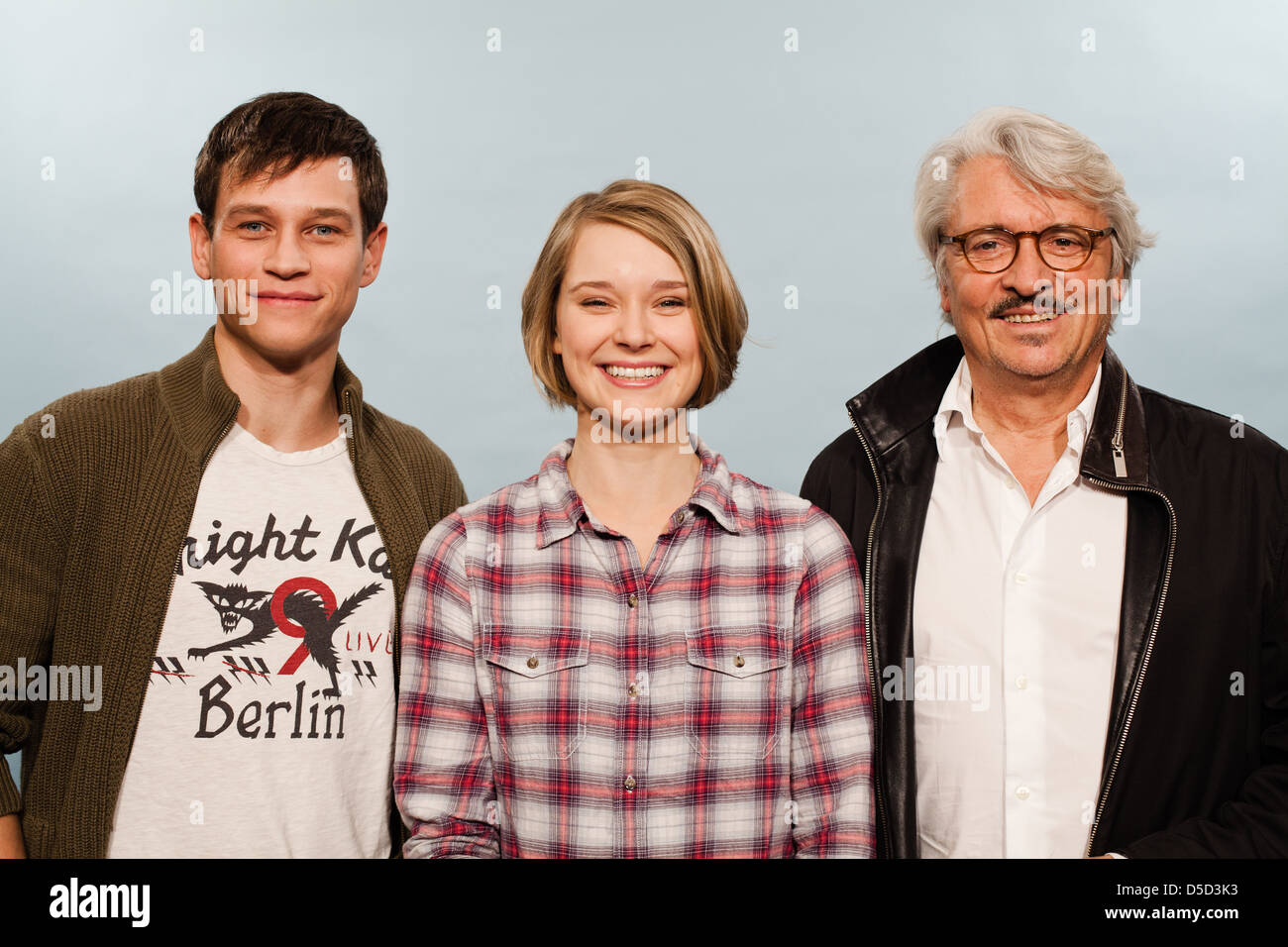Vinzenz Kiefer, Nadja Bobyleva and Henry Huebchen at a photocall for the movie 'Der Uranberg' at Hotel Vier Jahreszeiten. Stock Photo
