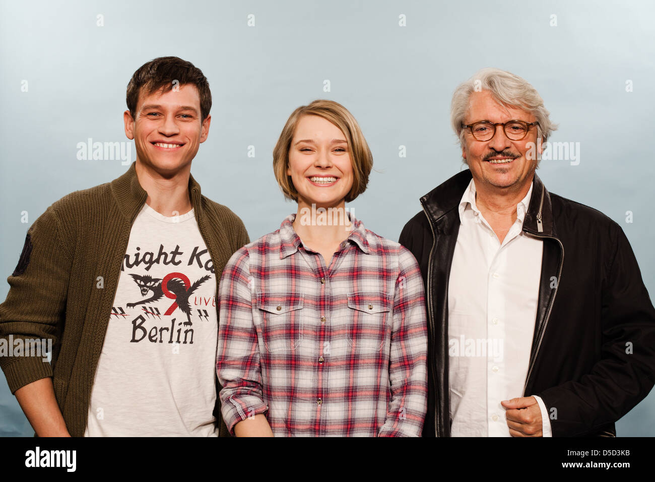 Vinzenz Kiefer, Nadja Bobyleva and Henry Huebchen at a photocall for the movie 'Der Uranberg' at Hotel Vier Jahreszeiten. Stock Photo