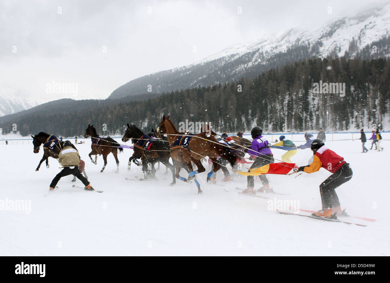 St. Moritz, Switzerland, on Lake St. Moritz skijoring Stock Photo