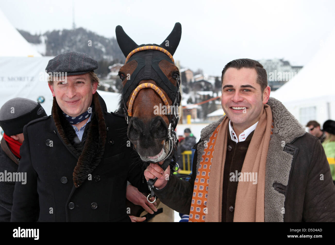 Gerhard Schöningh, fund managers and racetrack owner and Silvio Martin Staub, president of the racing club in St. Moritz Stock Photo