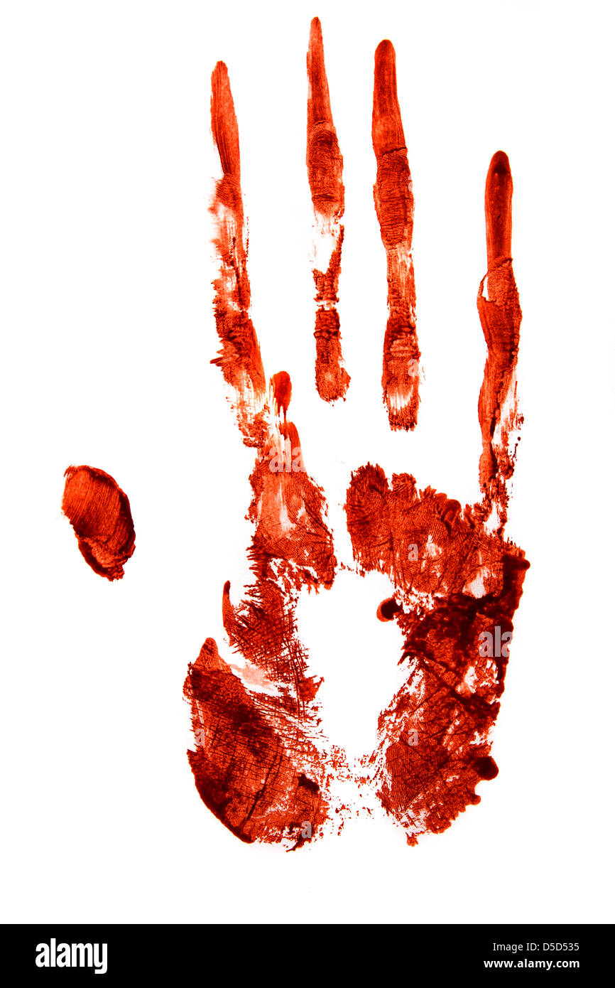 Bloody hand print isolated on white background Stock Photo