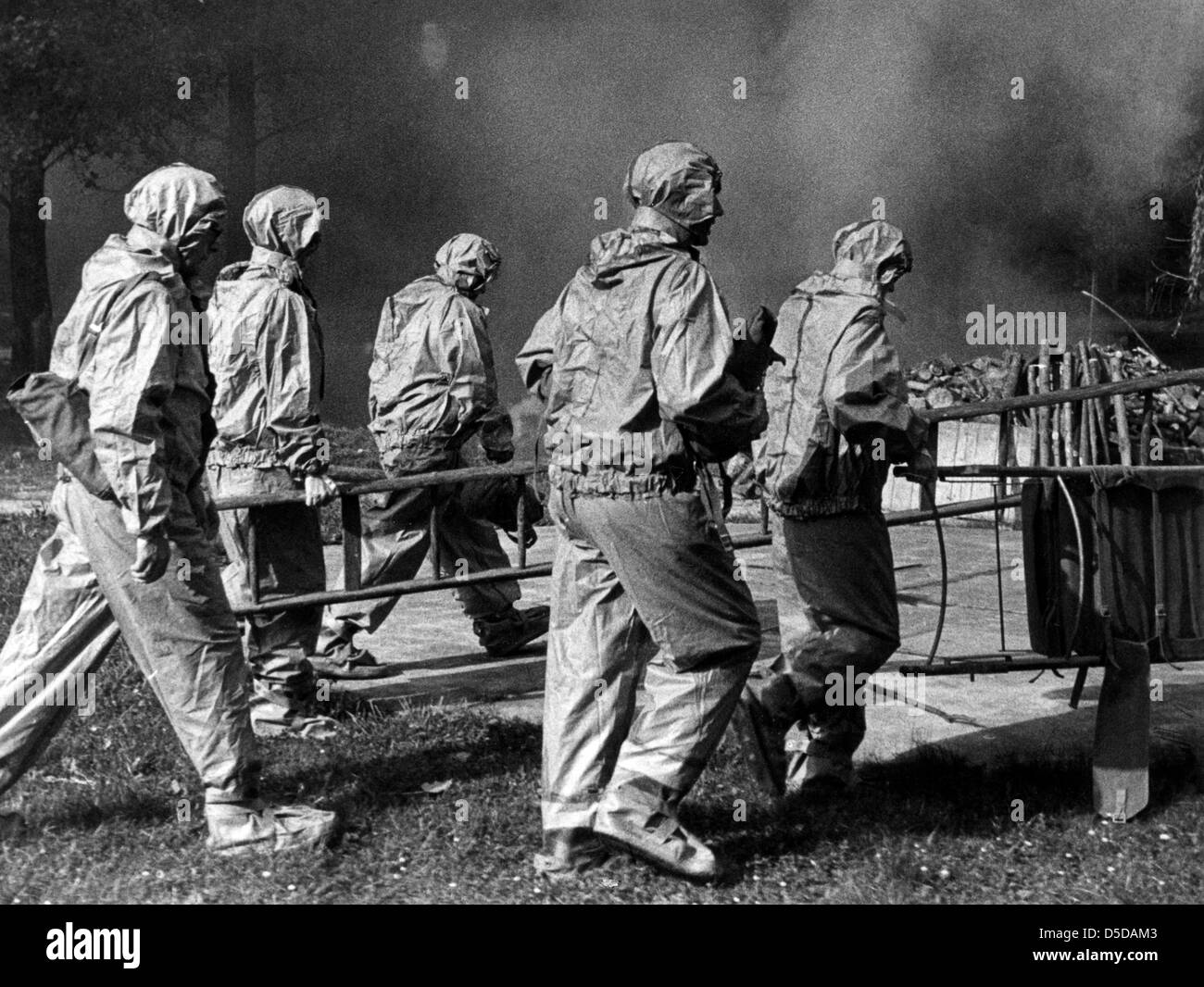 People during civil defence drill, Neuenhagen, GDR Stock Photo