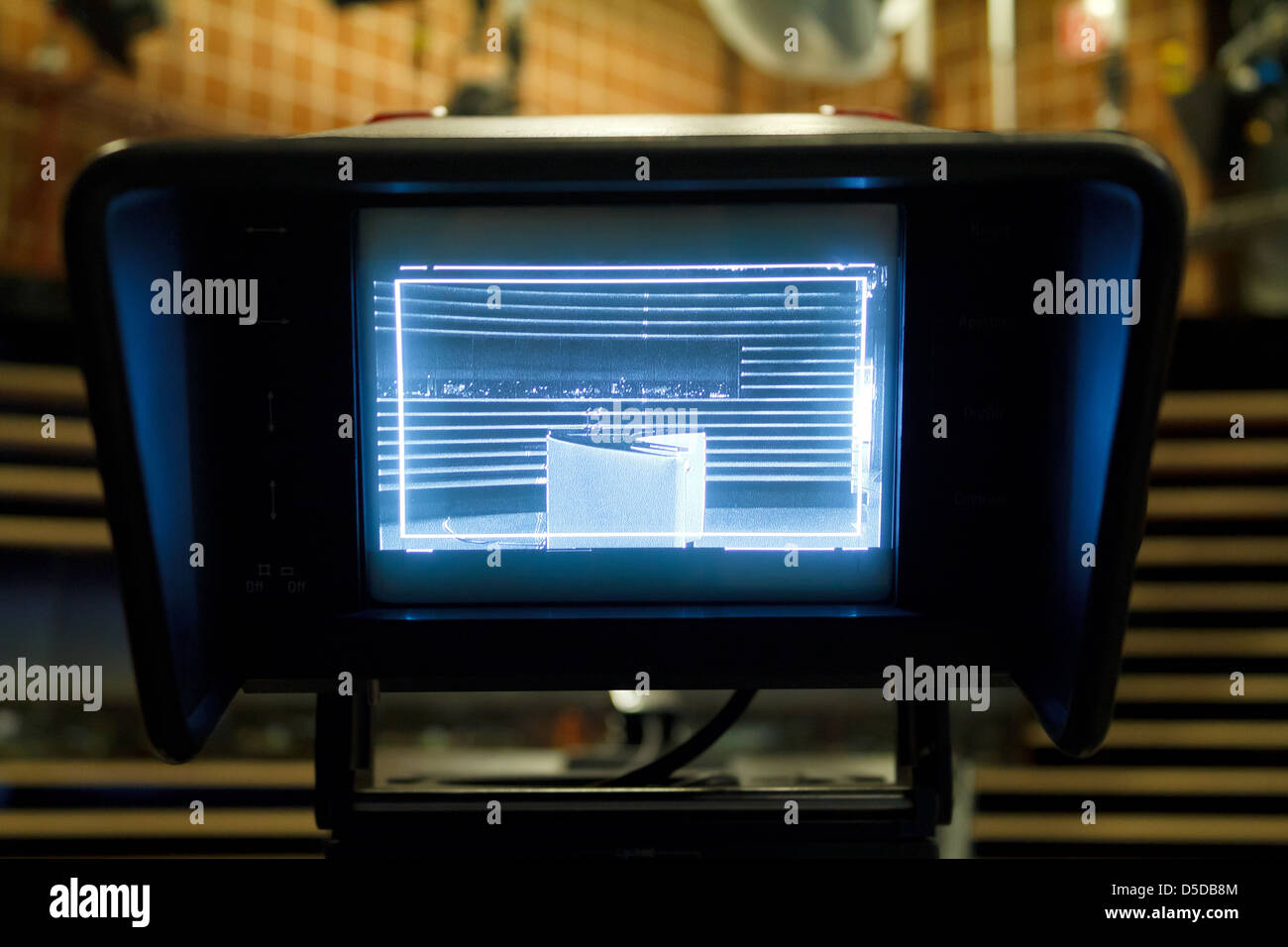 Berlin, Germany, looking through the viewfinder of a camera in the studio RBB television studio Stock Photo