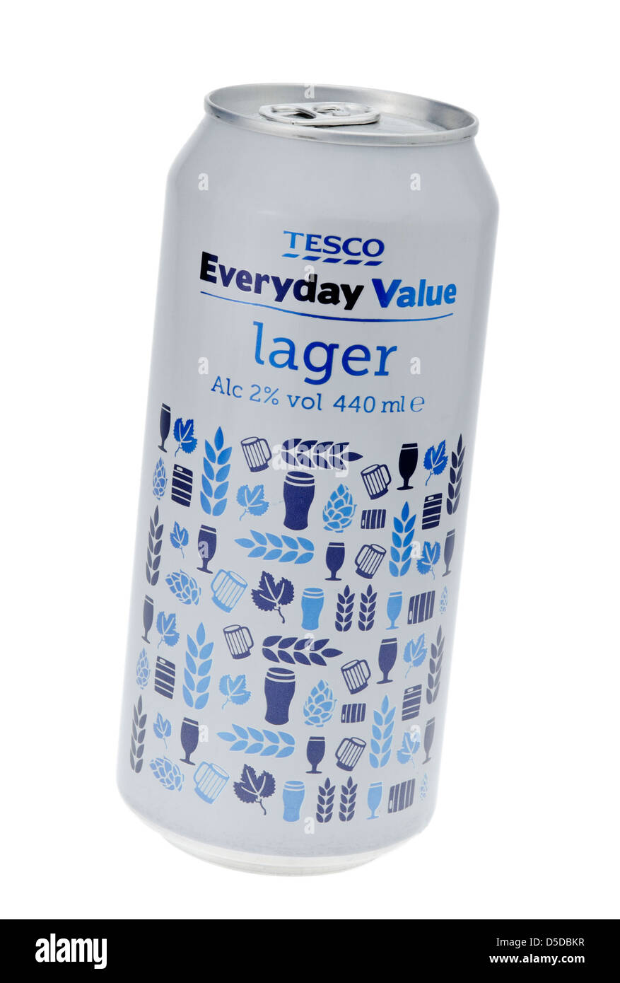 Can of Tesco Everyday Value Lager. Stock Photo