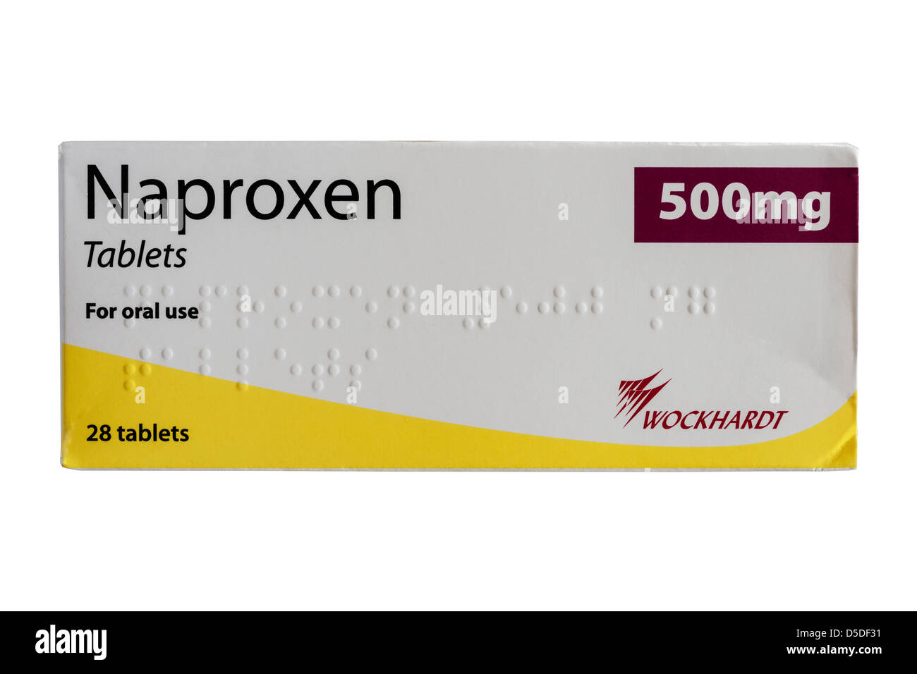 A box of Naproxen 500mg tablets for pain relief and reducing inflammation Stock Photo