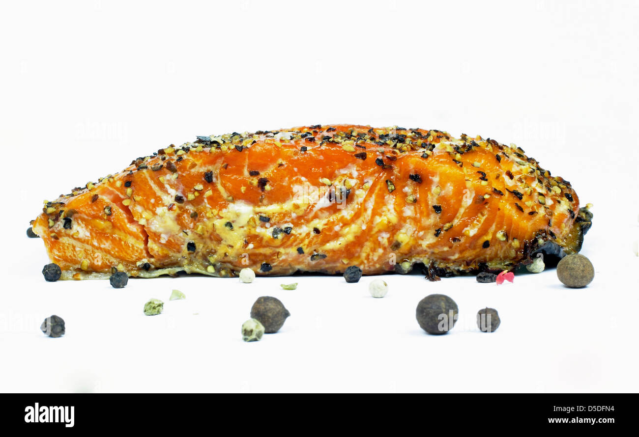 pice of smoked salmon on the white background Stock Photo