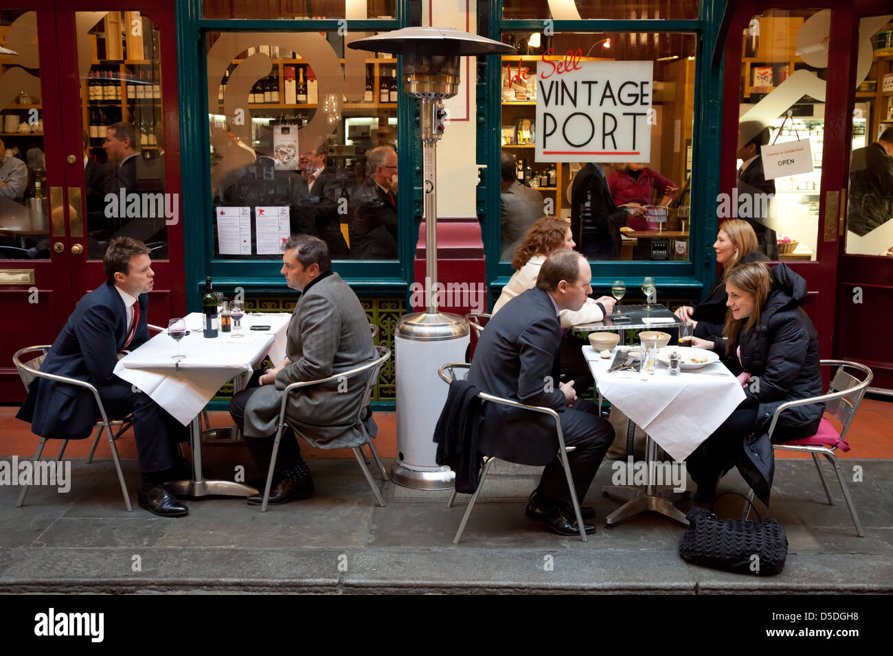 London, United Kingdom, Leadenhall Market, lunch at the Stock Exchange district Stock Photo