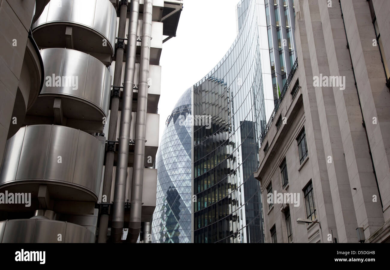 London, United Kingdom, Cityscape with Swiss Re Tower Stock Photo