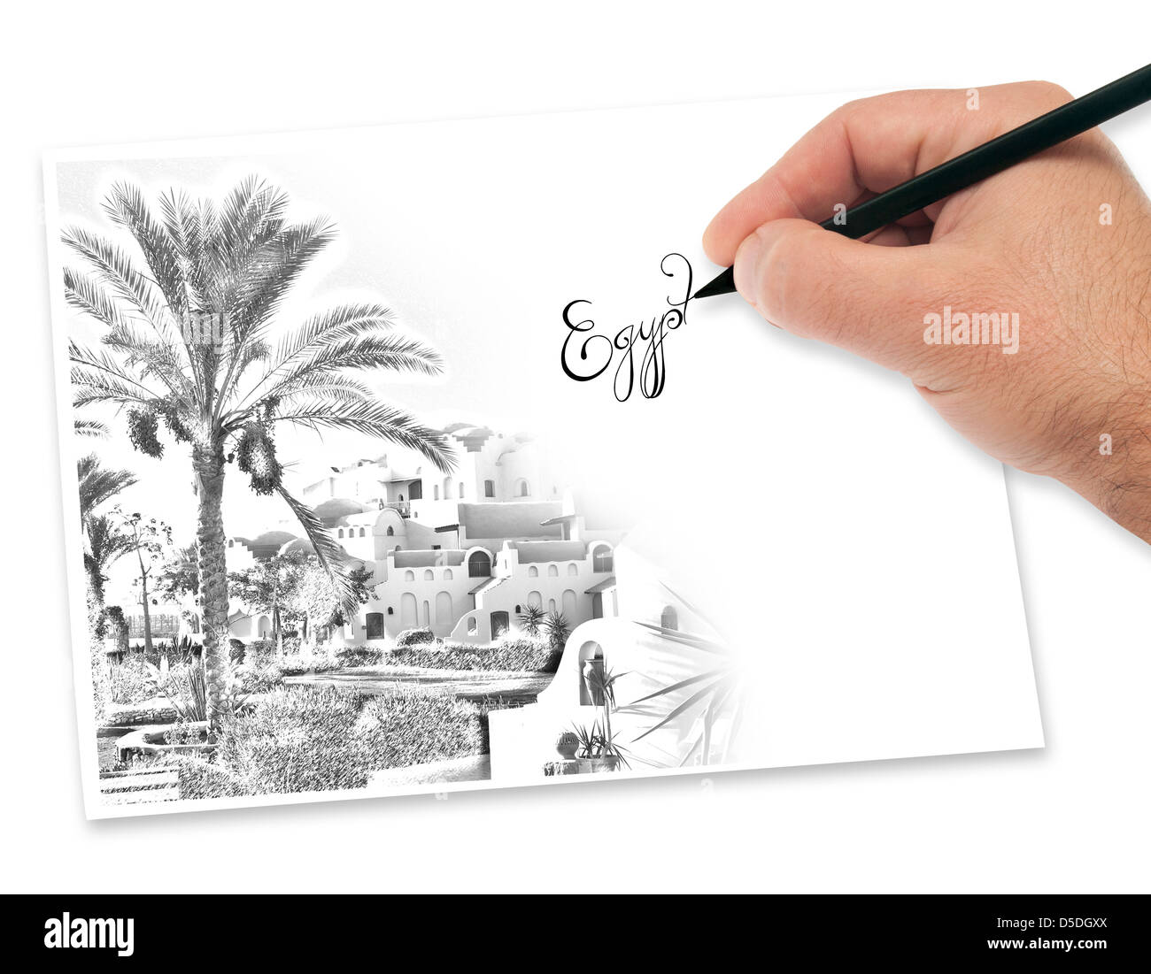 artist drawing egyptian landscape Stock Photo