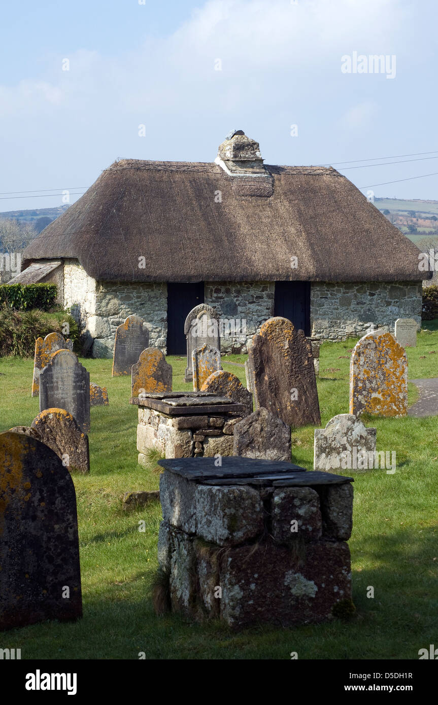 Graveyard,stone and thatch building,Buckland,graveyard, tree, cross