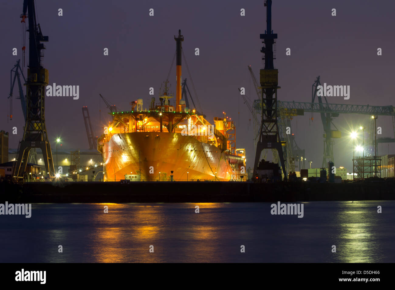 Hamburg city dock works at the evening Stock Photo