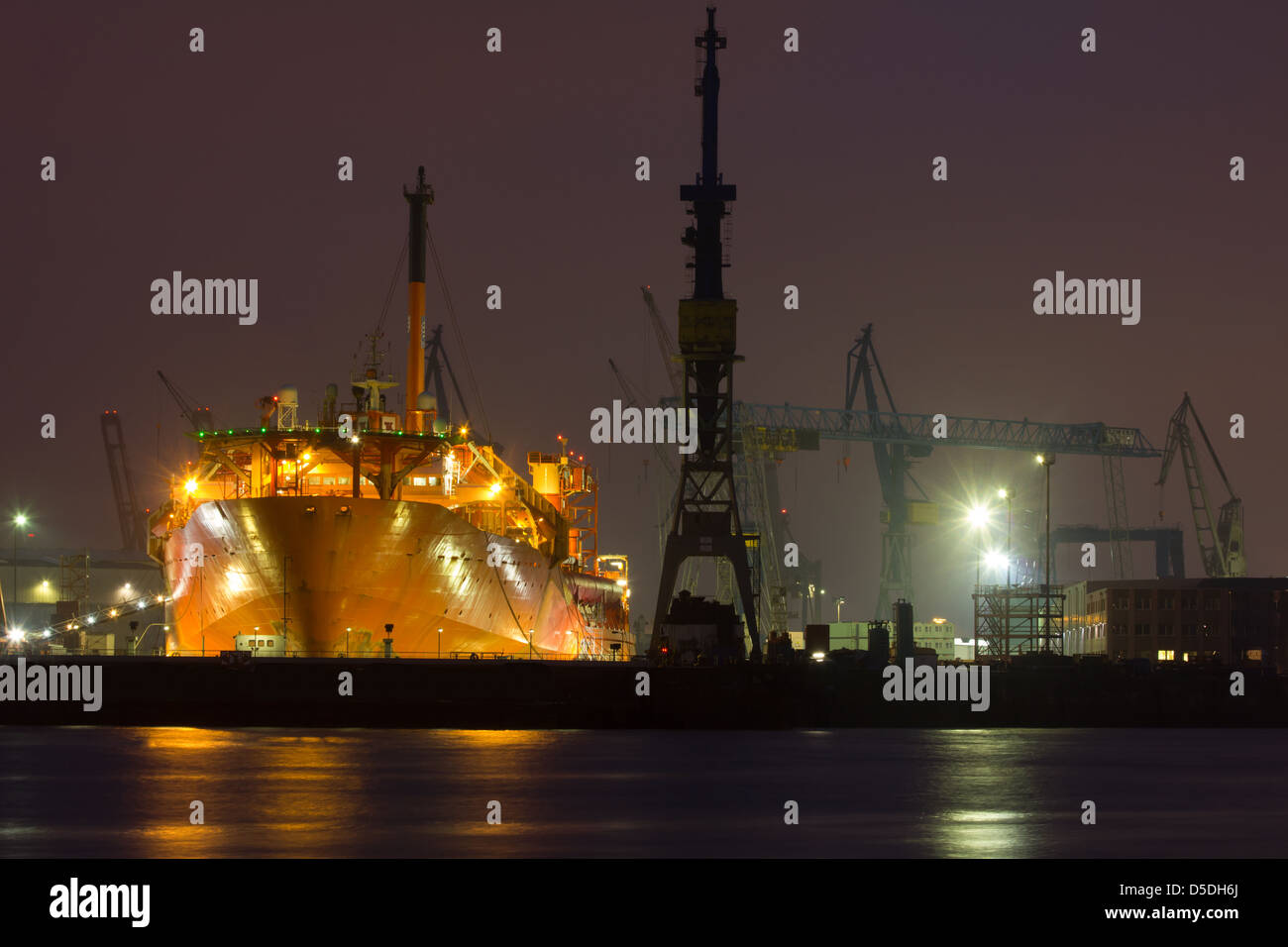 Hamburg city dock works at the evening Stock Photo