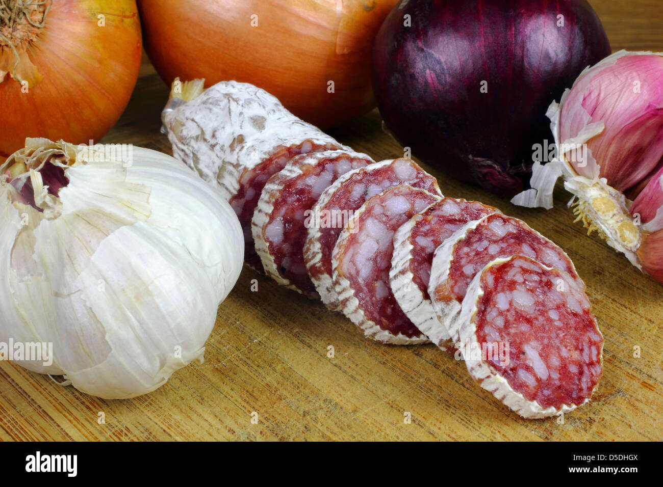 dried salami with vegetables Stock Photo Alamy