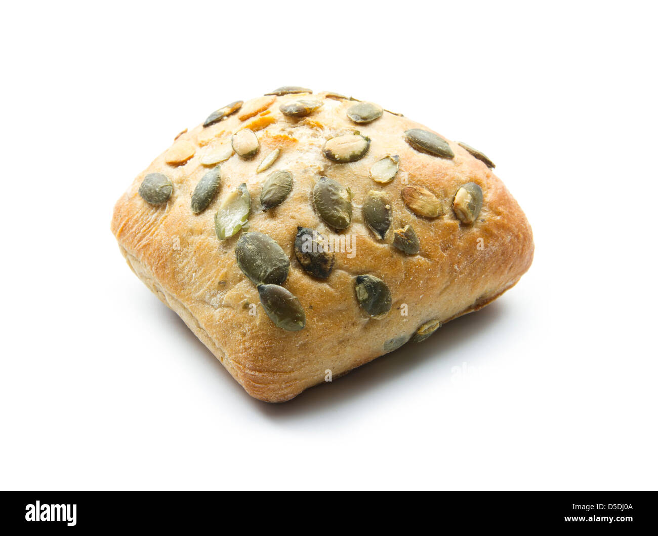 wholemeal roll with pumpkin seeds isolated on white background Stock Photo