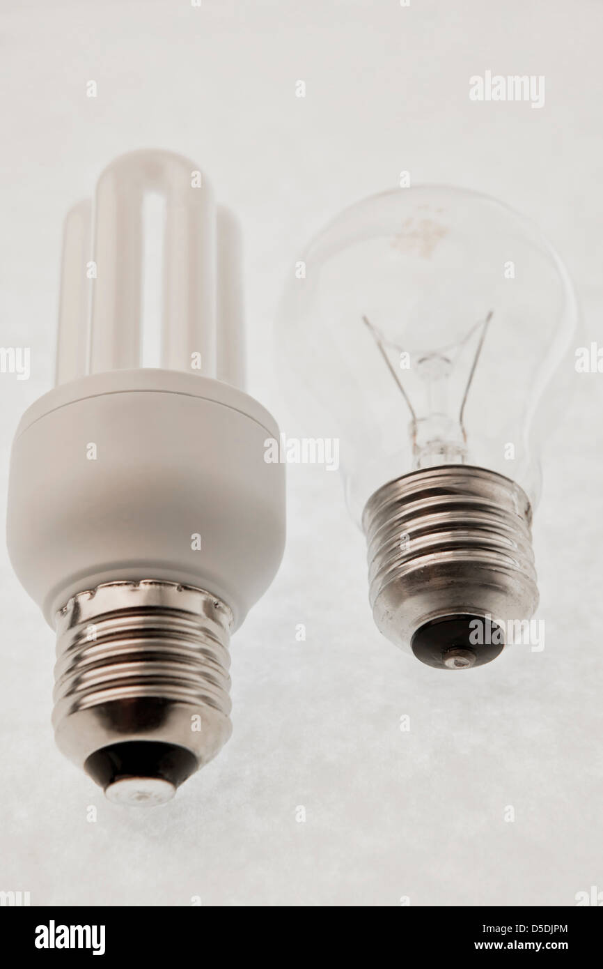 fluorescent and incandescent bulbs Stock Photo