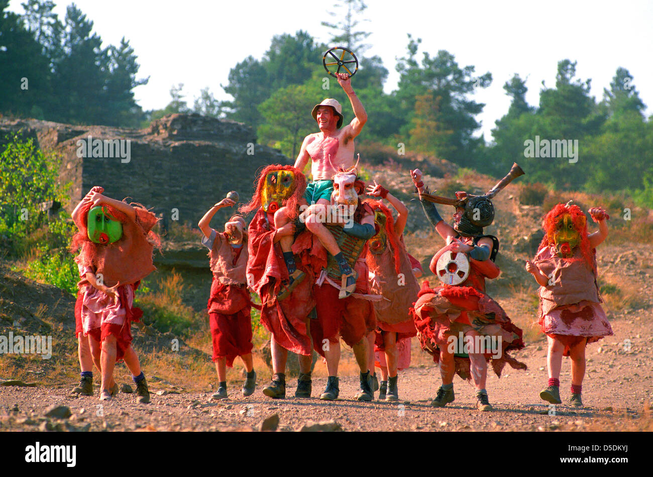 The Kneehigh Theatre Company performing near old mining works in the Tamar Valley in Cornwall. Stock Photo