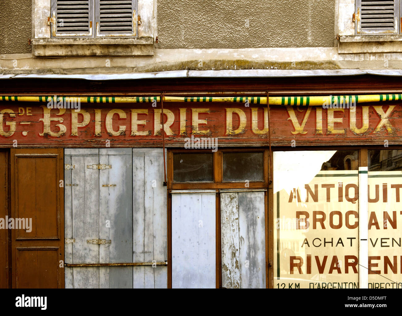 Detail of a derelict shop front, Argenton sur Creuse, France Stock Photo