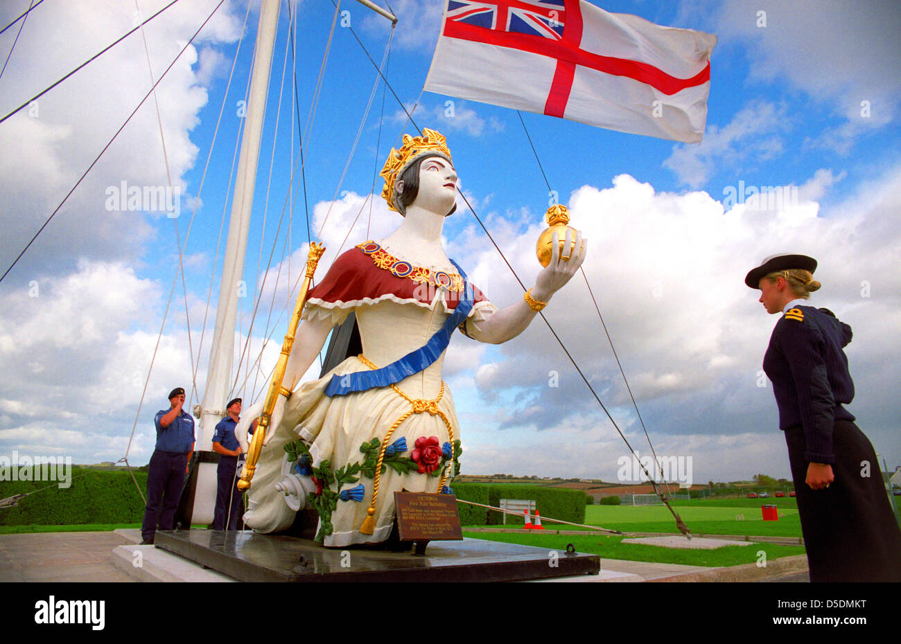 Figurehead of Queen Victoria from 1858 at the former HMS Cambridge in Devon. Stock Photo