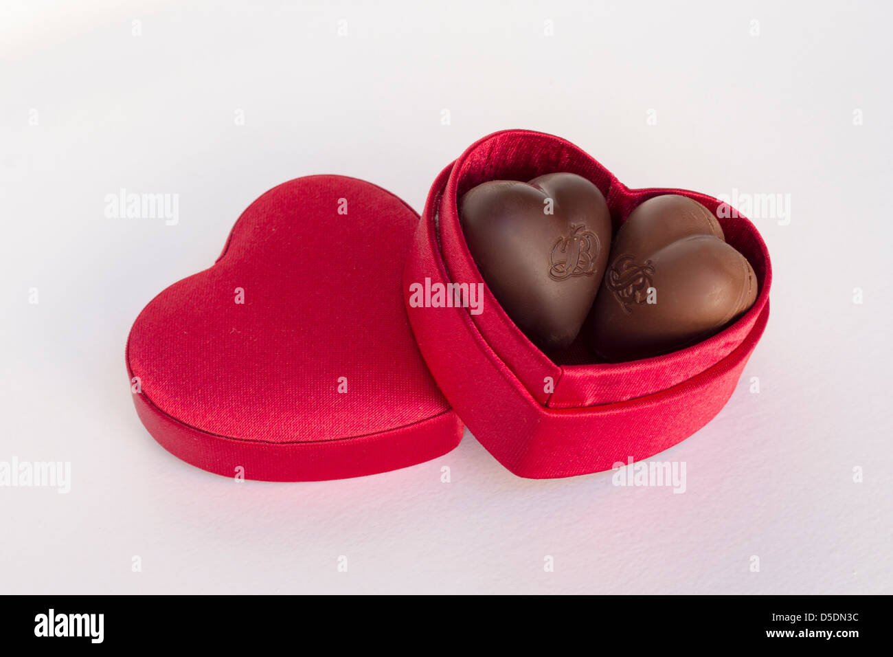 Two chocolate love hearts in a gift box Stock Photo