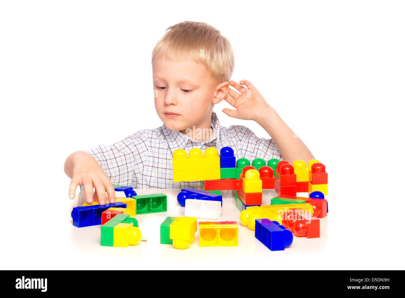 boy child build play constructor plastic creative Stock Photo