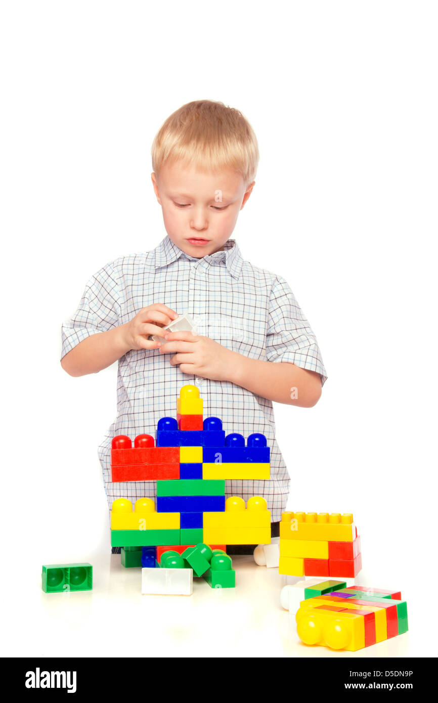 boy child build play constructor plastic creative Stock Photo