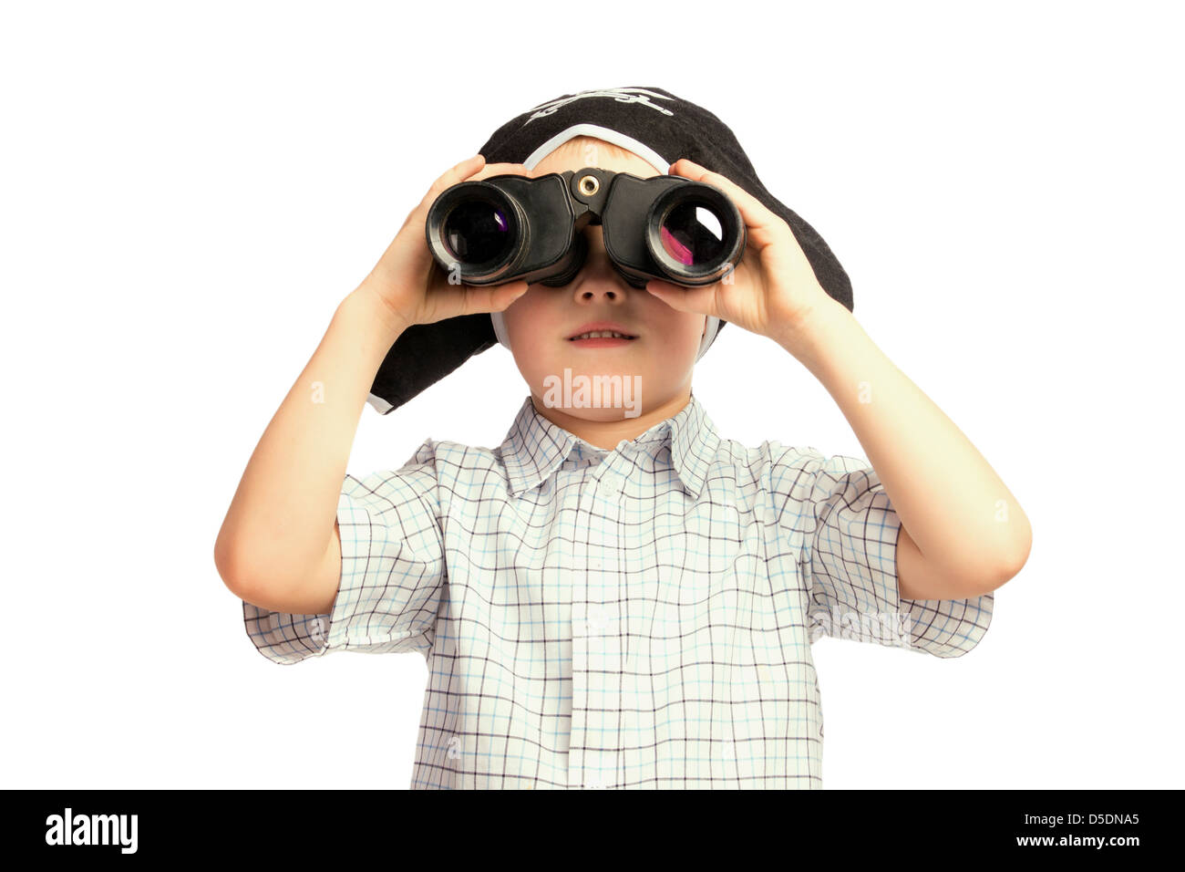 child boy with binocular Stock Photo Alamy