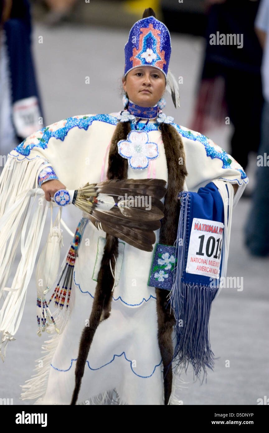 A dancer in regalia performing at the 2005 Powwow, held at the National ...