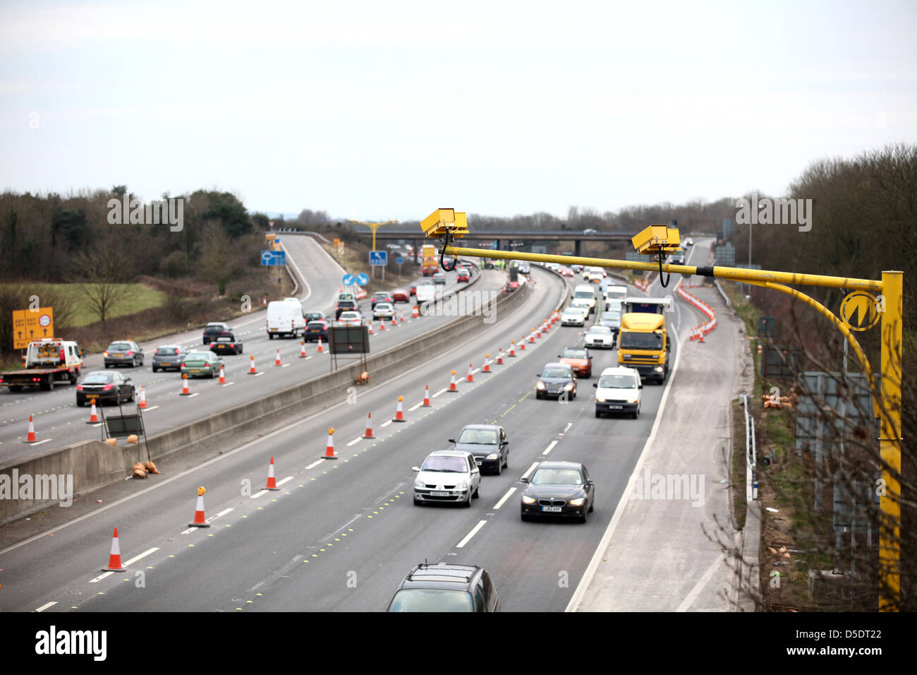 Average speed cameras mounted to catch speeding drivers on the M5 motorway near Clevedon