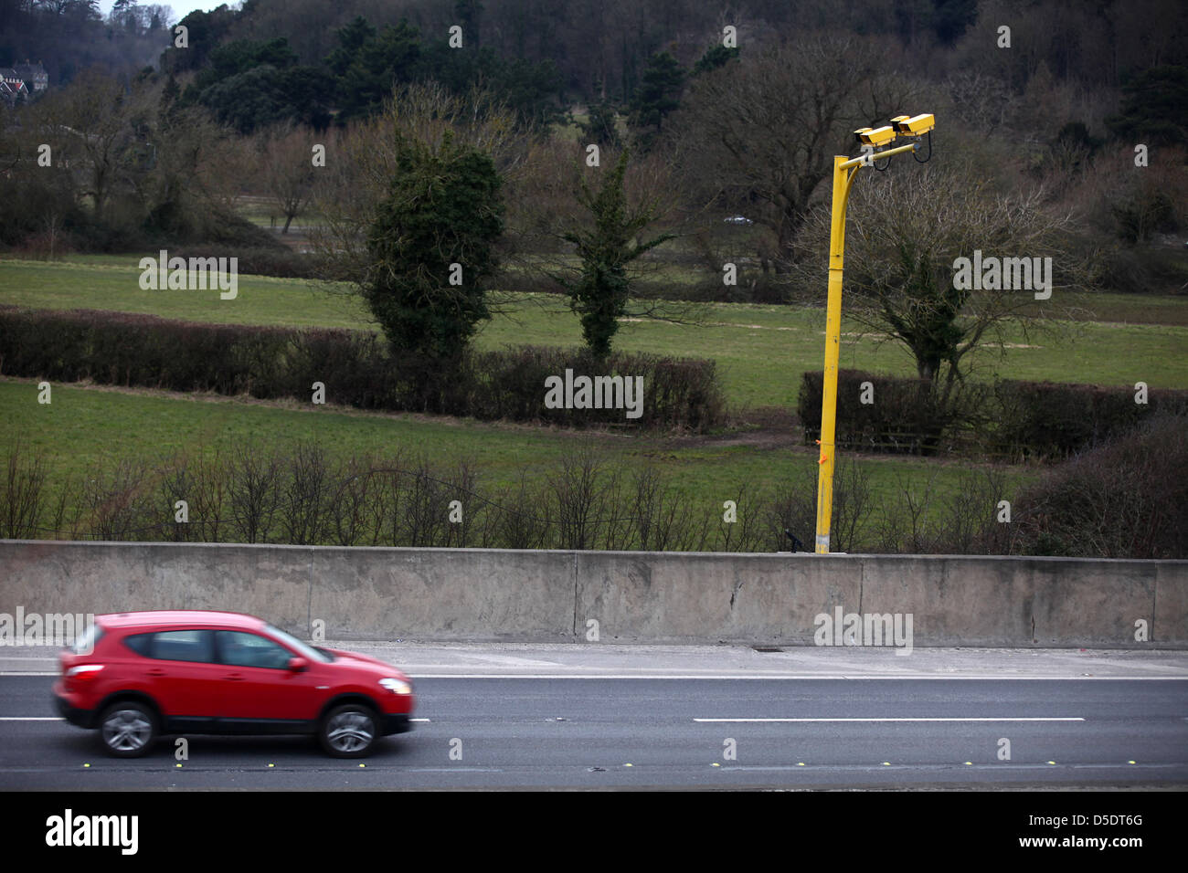 Average speed cameras mounted to catch speeding drivers on the M5 motorway near Clevedon