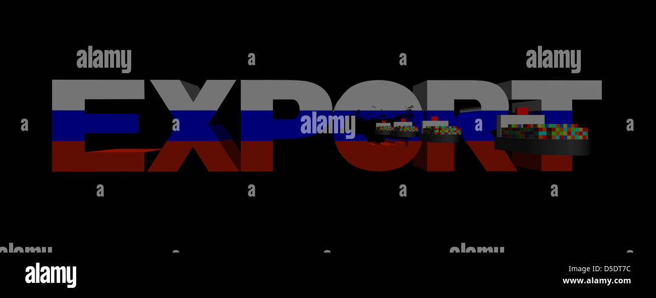 Export text with Russian flag and container ships illustration Stock