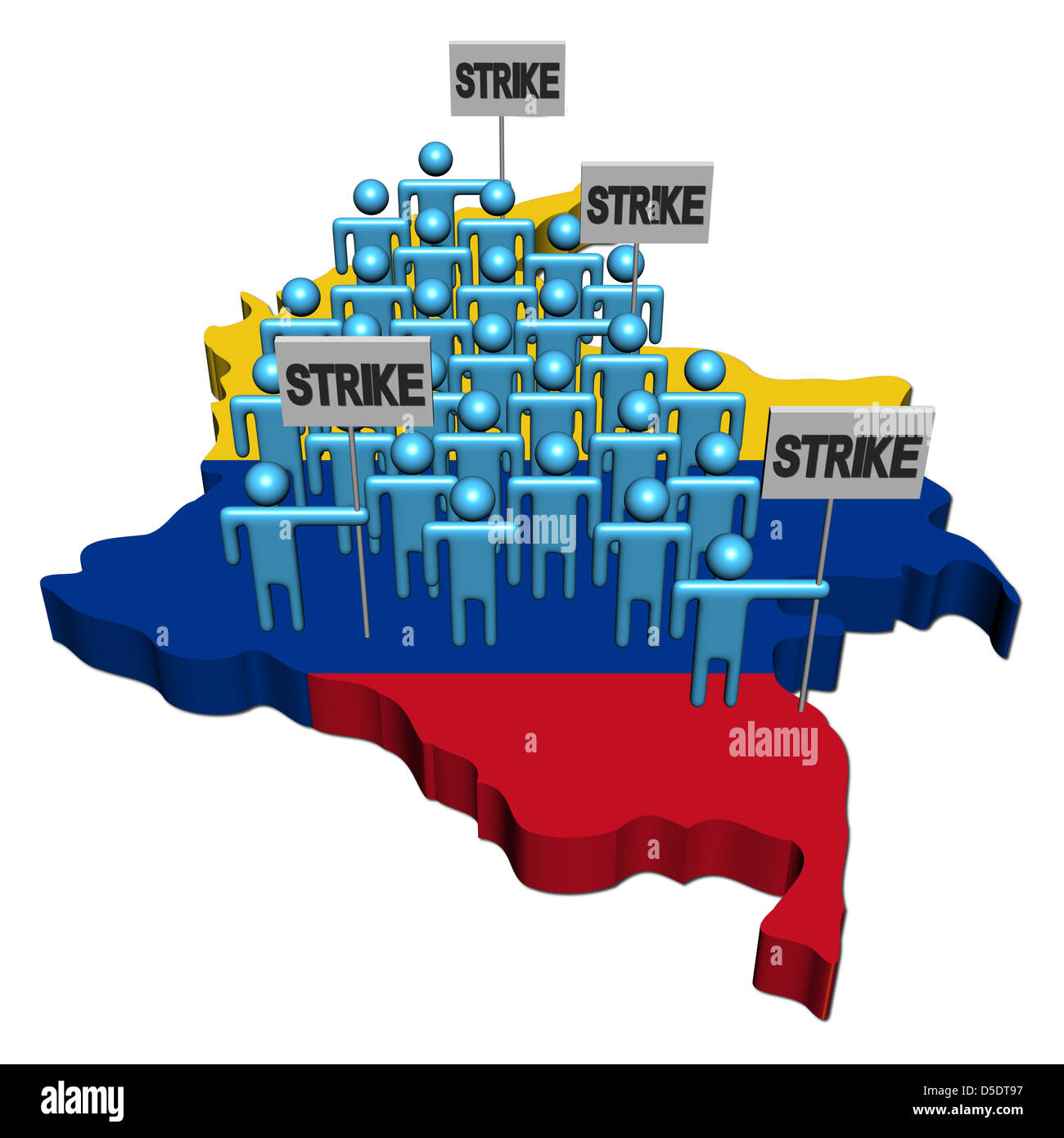 workers on strike on Colombia map flag illustration Stock Photo