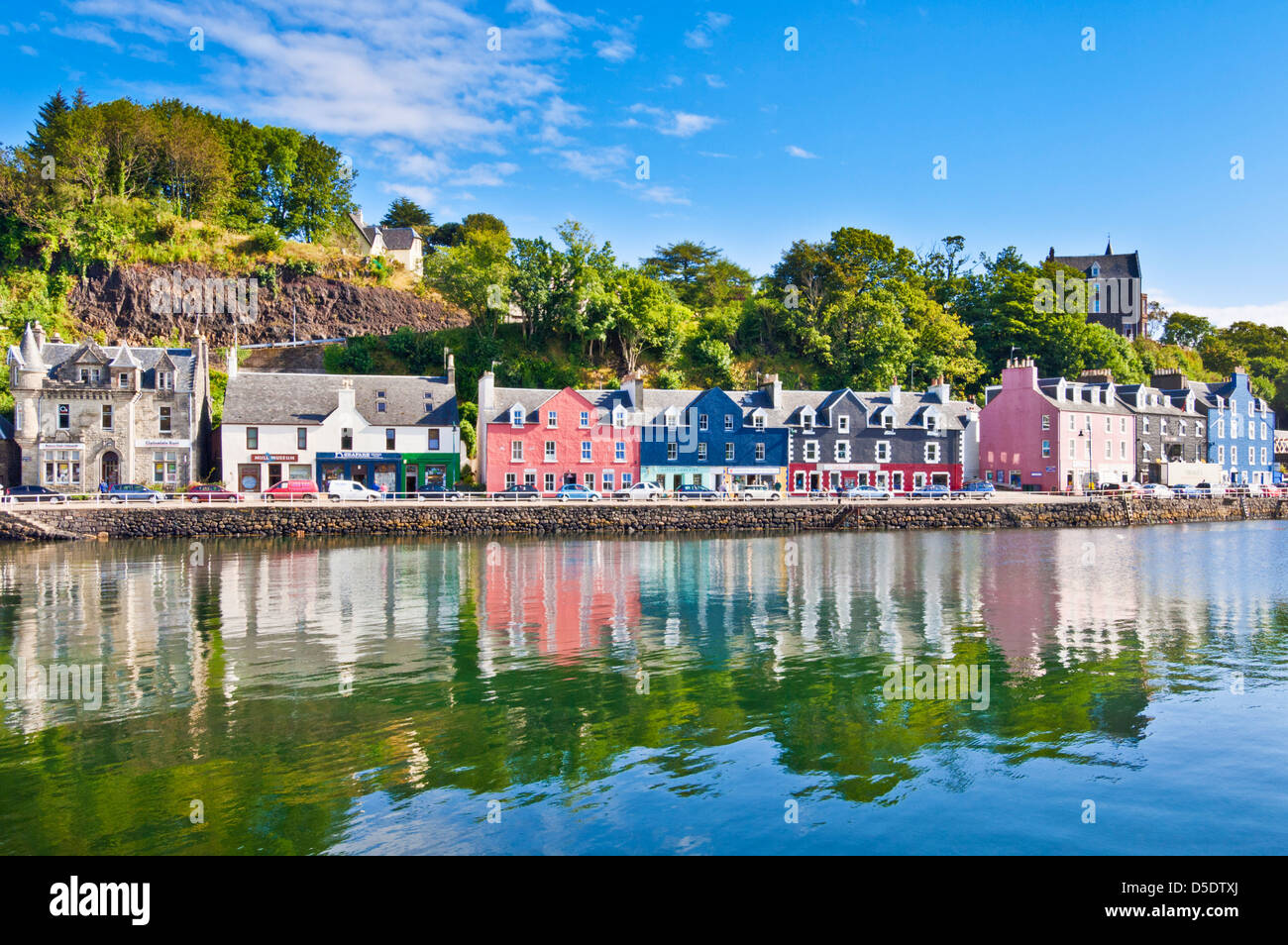 Isle of Mull Tobermory harbour at high tide with small fishing boats Isle of Mull Inner Hebrides Argyll and Bute Scotland UK GB EU Europe Stock Photo