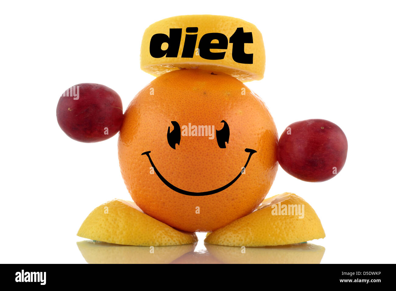 Happy diet. Funny fruit character. Stock Photo