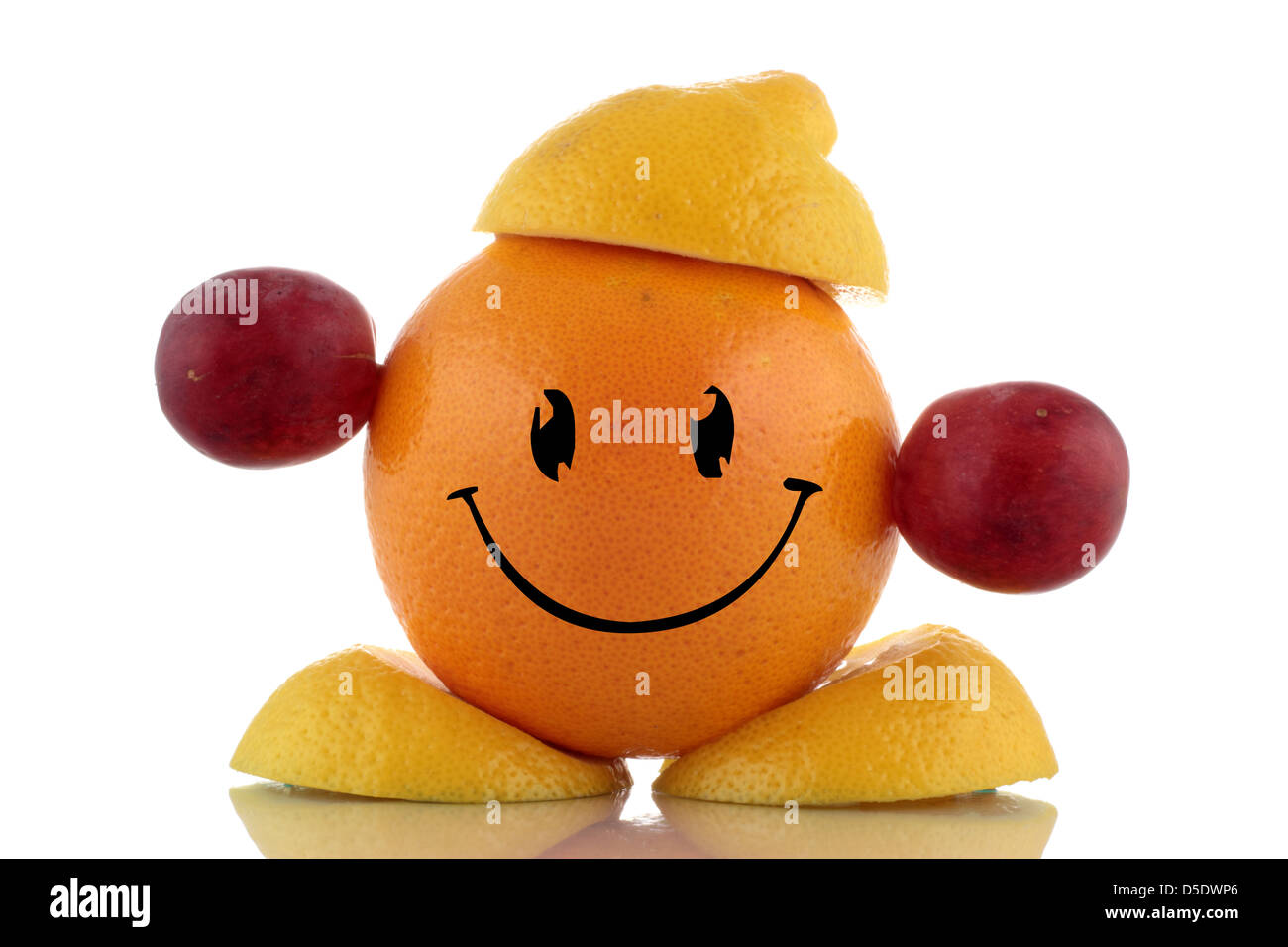 Happy diet. Funny fruit character. Stock Photo
