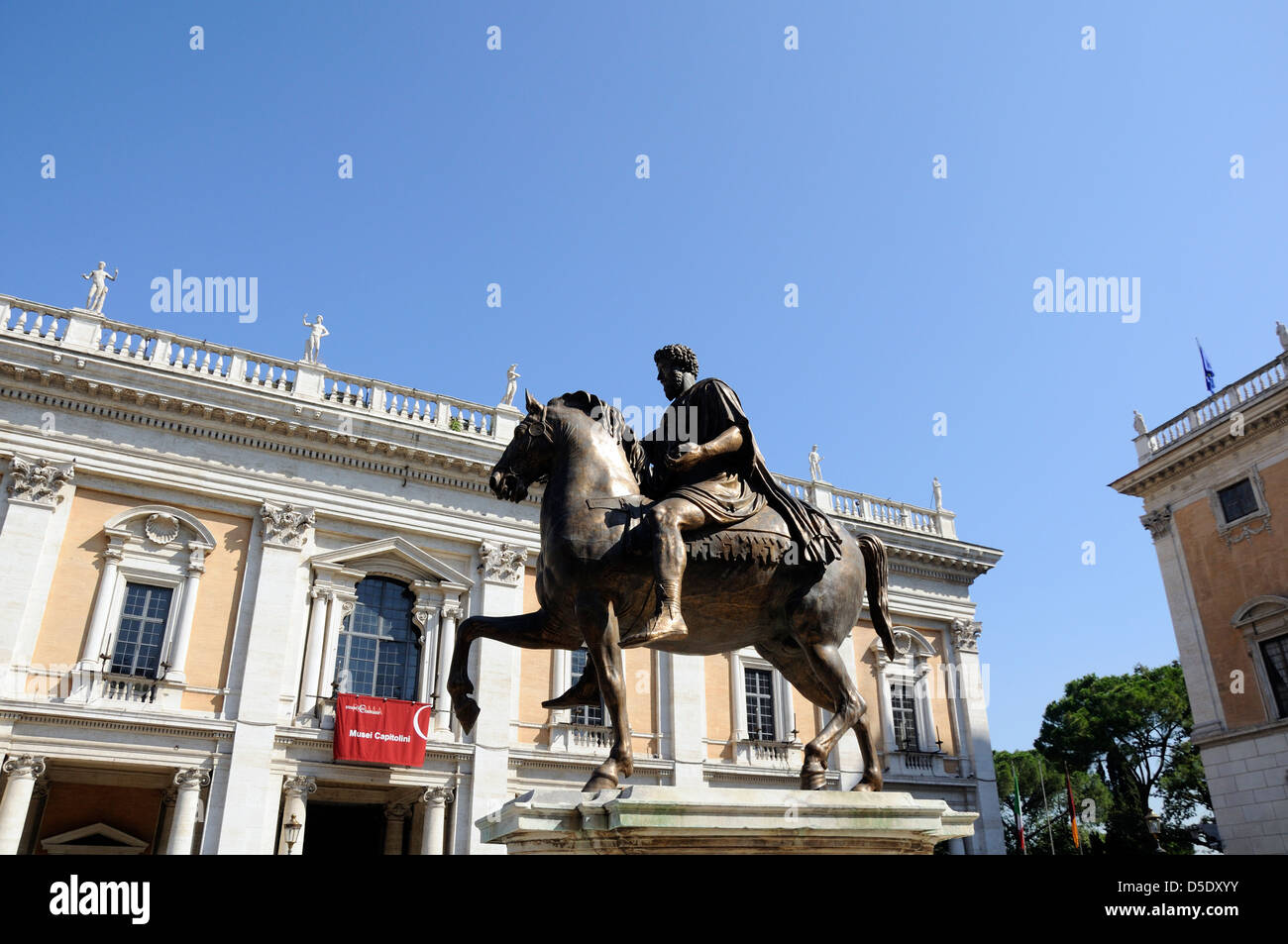 Marcus Aurelius, Roman Emperor, 161-180. This copy of a famous statue of the emperor on his horse on Capitoline Hill, Rome Stock Photo