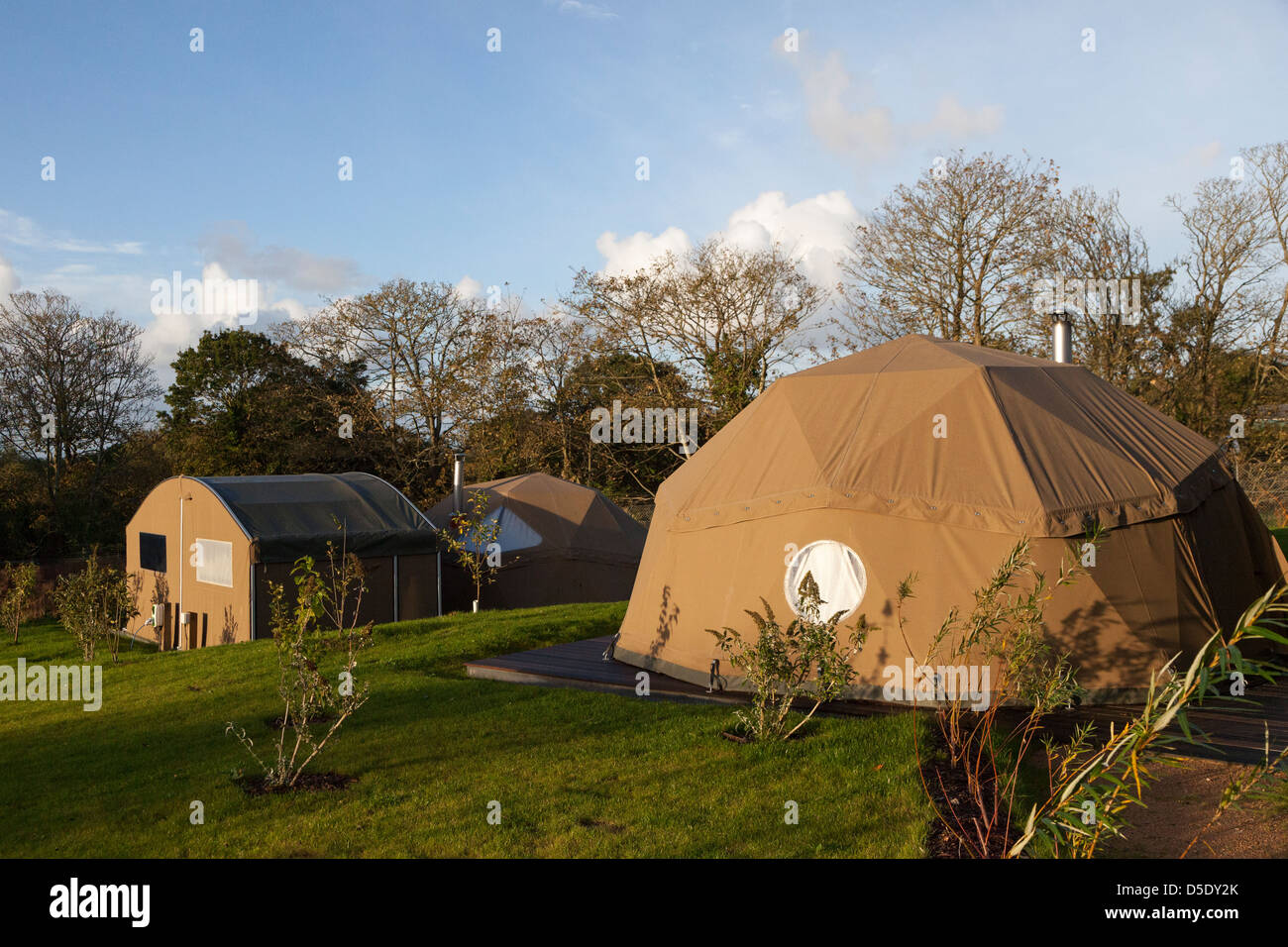 Luxury pod camping tents at Durrell Wildlife Park, Jersey, Channel