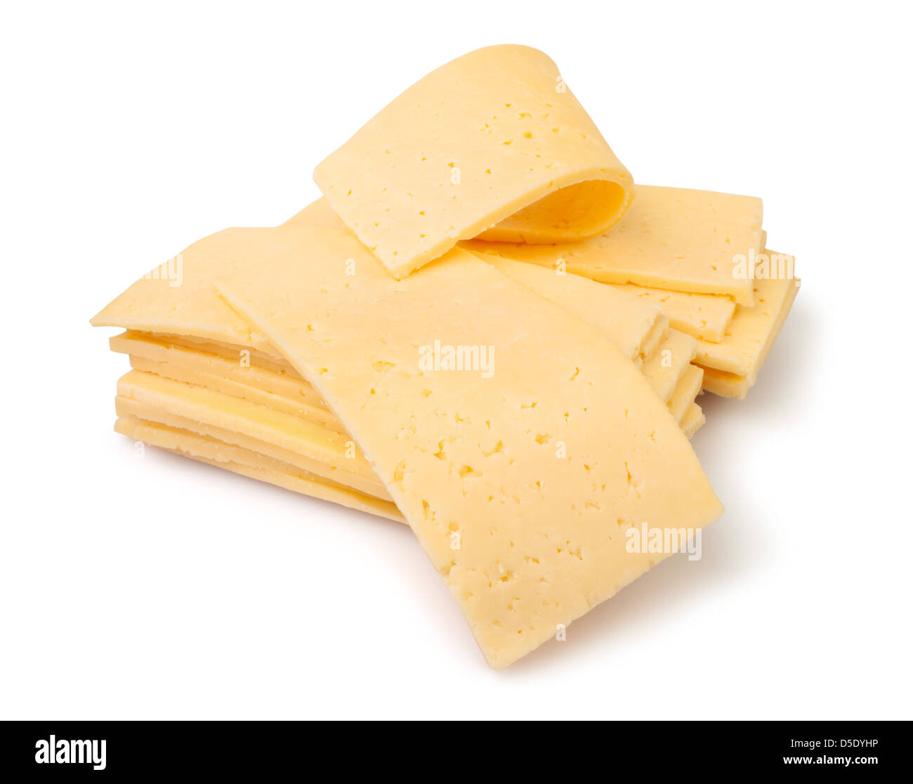 cheese slices many on white background Stock Photo