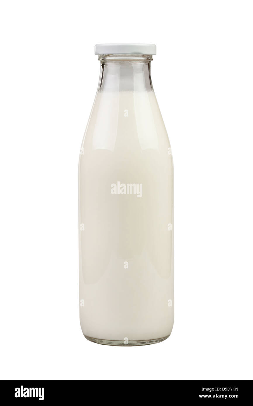 milk bottle glass on white background Stock Photo
