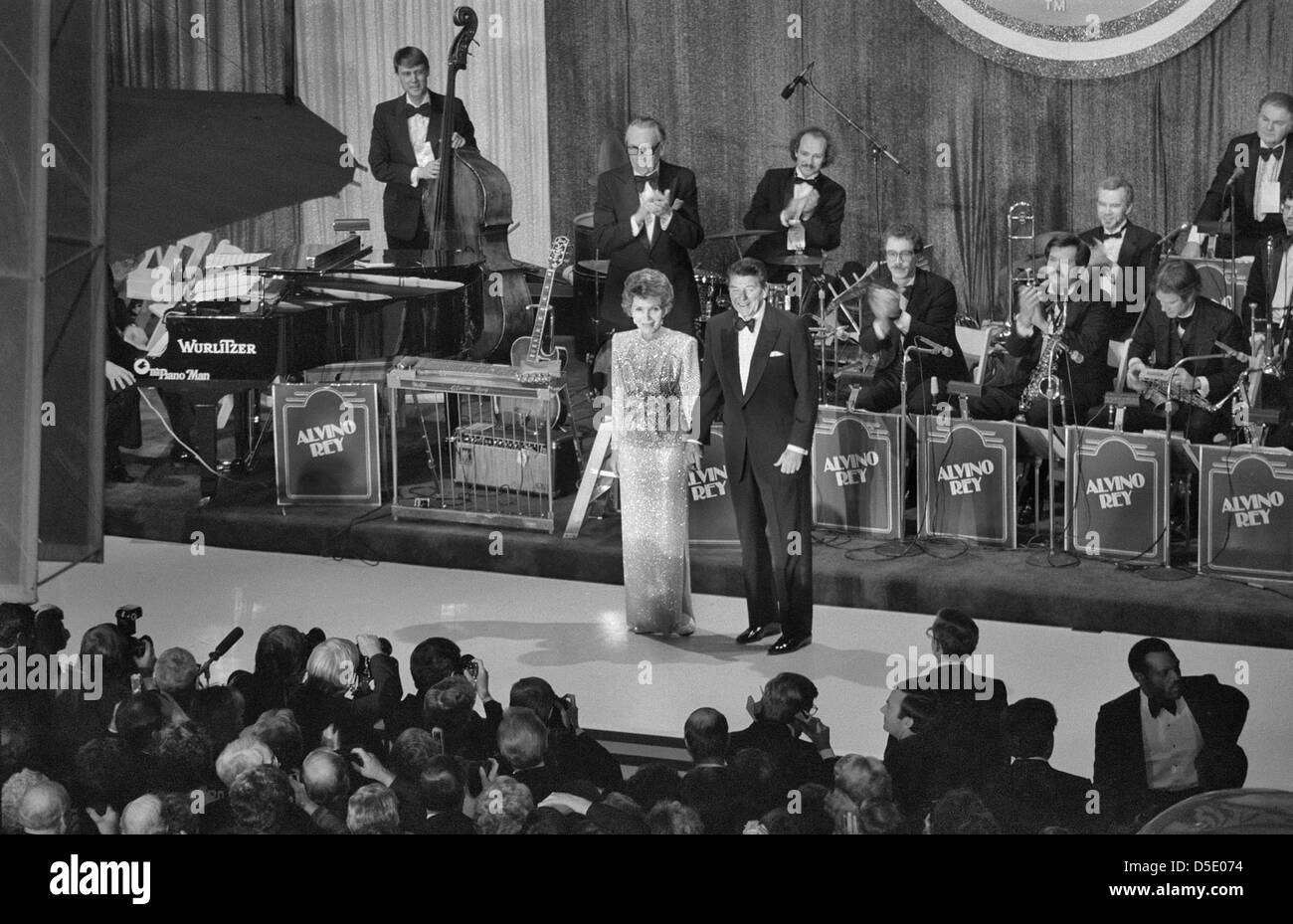 1985 Inaugural Ball: President and Mrs. Reagan in National Air and Space Museum Stock Photo