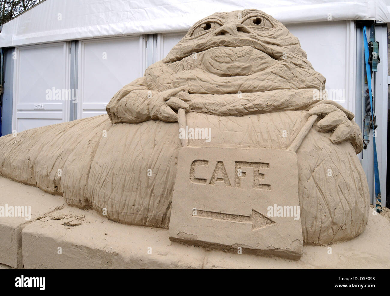 Opening of the world's first science fiction themed sand sculpture exhibition at Sandworld in Weymouth Dorset, Britain. Stock Photo